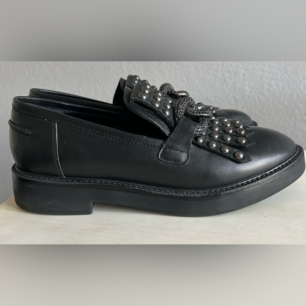NWOT Saint G Kim Kiltie loafer, black with silver studs. Women’s size 9.